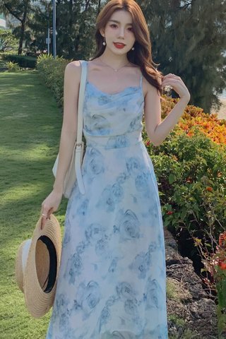 BACKORDER - Krina Floral Shirring Back Dress In Blue