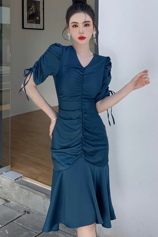 INSTOCK - Melene Ruched Sleeve Dress In Royal Blue