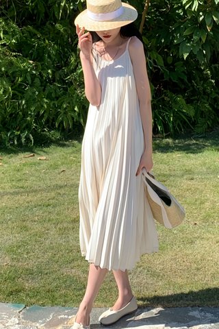 BACKORDER - Briana Sleeveless Pleat Dress In Cream