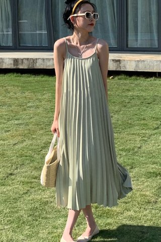 BACKORDER - Briana Sleeveless Pleat Dress In Olive Green