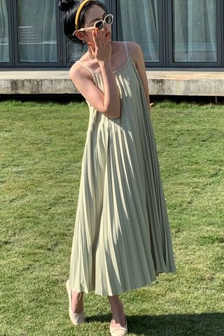 BACKORDER - Briana Sleeveless Pleat Dress In Olive Green