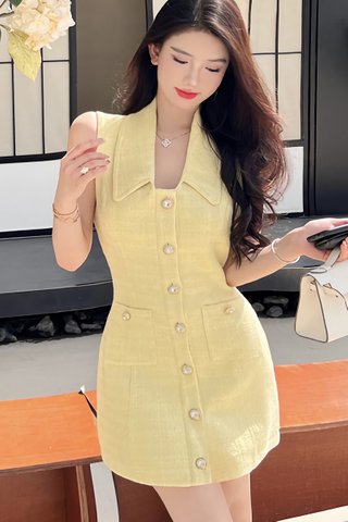 INSTOCK - Chera Single Breasted Dress In Light Yellow