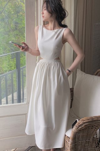 BACKORDER - Devy Waist Cut Out Dress In White