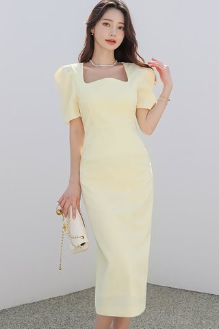 BACKORDER - Jasica Asymmetrical Neckline Dress In Light Yellow