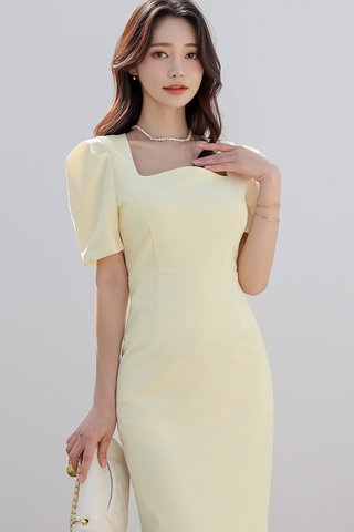 BACKORDER - Jasica Asymmetrical Neckline Dress In Light Yellow