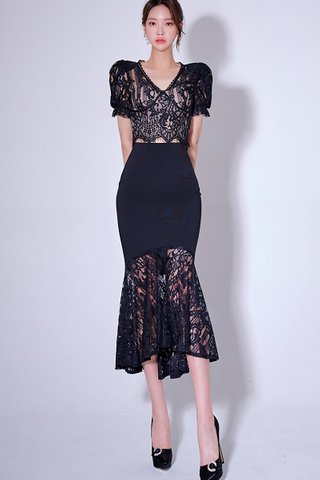 BACKORDER - Korina Lace Top With Skirt Set In Black