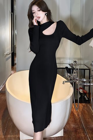 BACKORDER - Kriesa Shoulder Cut Out Dress In Black