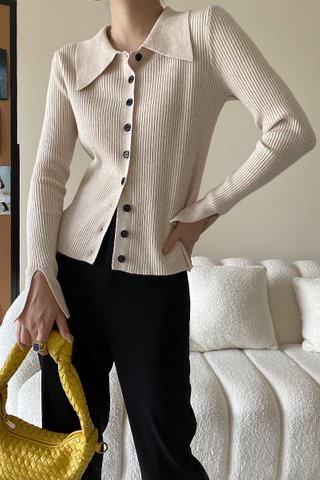 BACKORDER - Meyan Collar Sleeve Knit Top In Cream