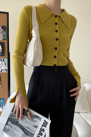 BACKORDER - Meyan Collar Sleeve Knit Top In Mustard