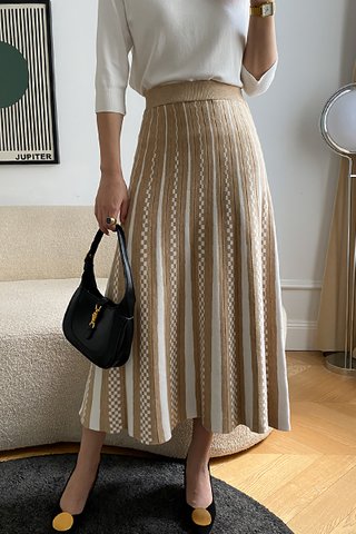 BACKORDER - Cierra Abstract A-Line Skirt In Khaki