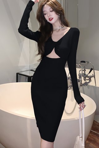 BACKORDER - Kalee Sleeve Knit Dress In Black
