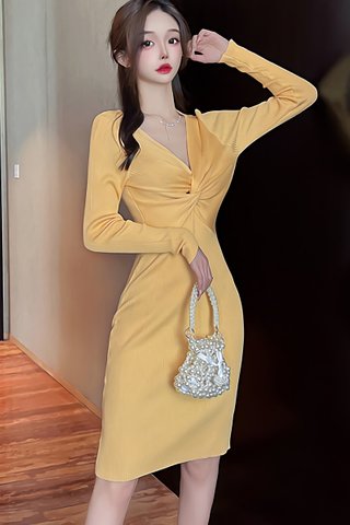 BACKORDER - Klorinda Sleeve Knot Dress In Yellow