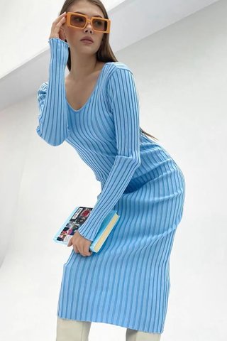 BACKORDER - Morise Sleeve Knit Dress In Sky Blue