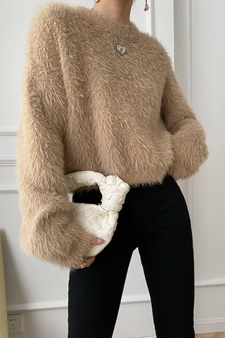 BACKORDER - Irvella Furry Sleeve Top In Khaki