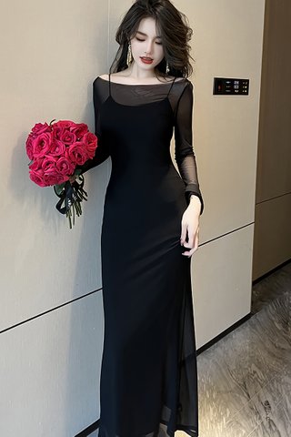BACKORDER - Kareena Mesh Overlay Maxi Dress In Black