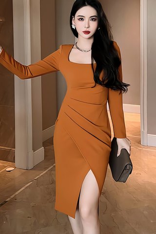 BACKORDER - Maven Asymmetrical Hem Dress In Marmalade Orange