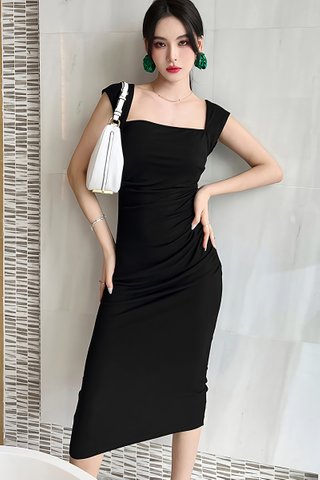 BACKORDER - Shomel Ruched Midi Dress In Black
